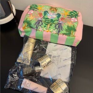 ✨ NWT Estée Lauder Pink and Green Cosmetic Bag with Skincare Collection ✨